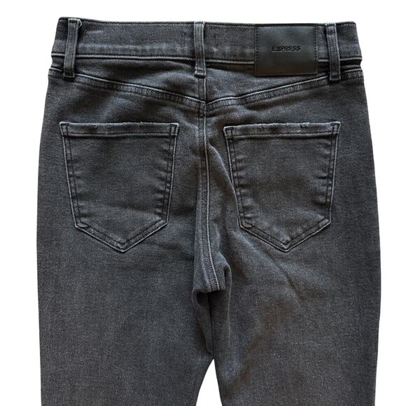 Express Jeans Women's Sz 2S 2 Short Black Skyscraper Mid Rise Flare Slit bootcut - Picture 13 of 14